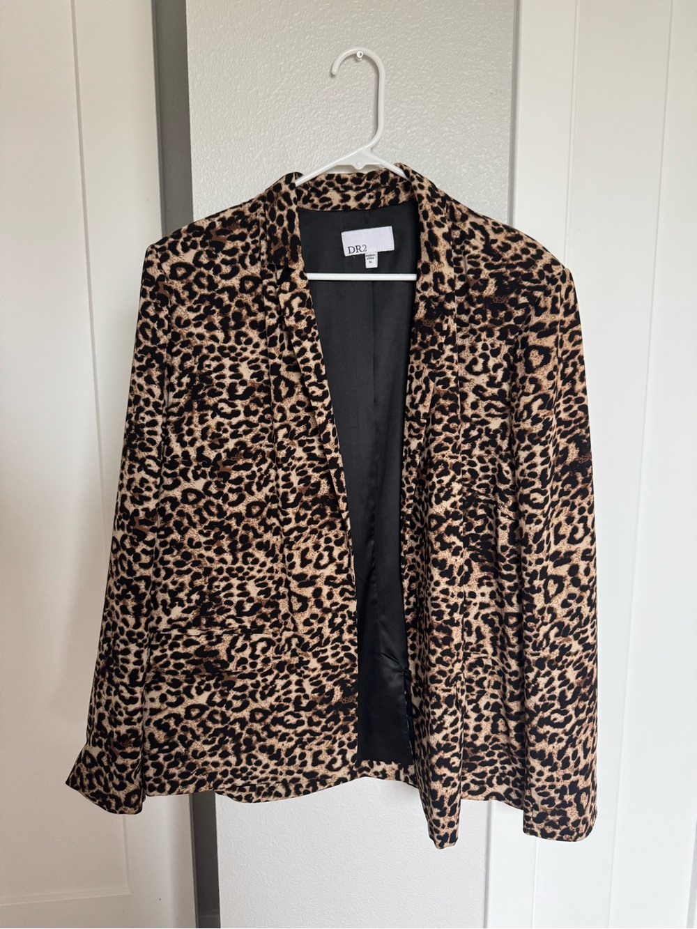 DR2 Leopard-Print Open Front Blazer Jacket - Tan/Black